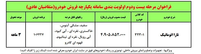 شرایط ثبت‌نام پیش‌فروش تارا اتوماتیک ایران‌خودرو مهر ۱۴۰۲